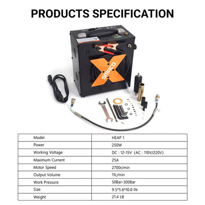 SMACO Air Compressor 4500psi/30mpa High Pressure Air Compressor Scuba Tank Hpa Pump Oil Free 12v Dc 220v Ac Water/Oil Separator