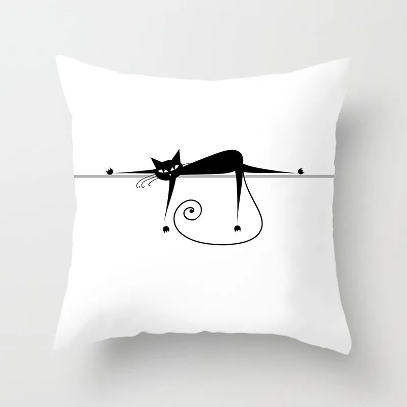 Home Decoration Black Cat Animal Print Cushion Pillowcase  Cover Sofa   Office Furnishing 45X45CM