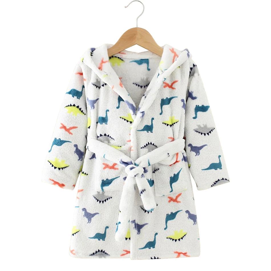 Children Clothing Home Wear Boys and Girls Bathrobes Pajamas Cartoon Flannel Hooded Children Comfortable Nightgowns Robes