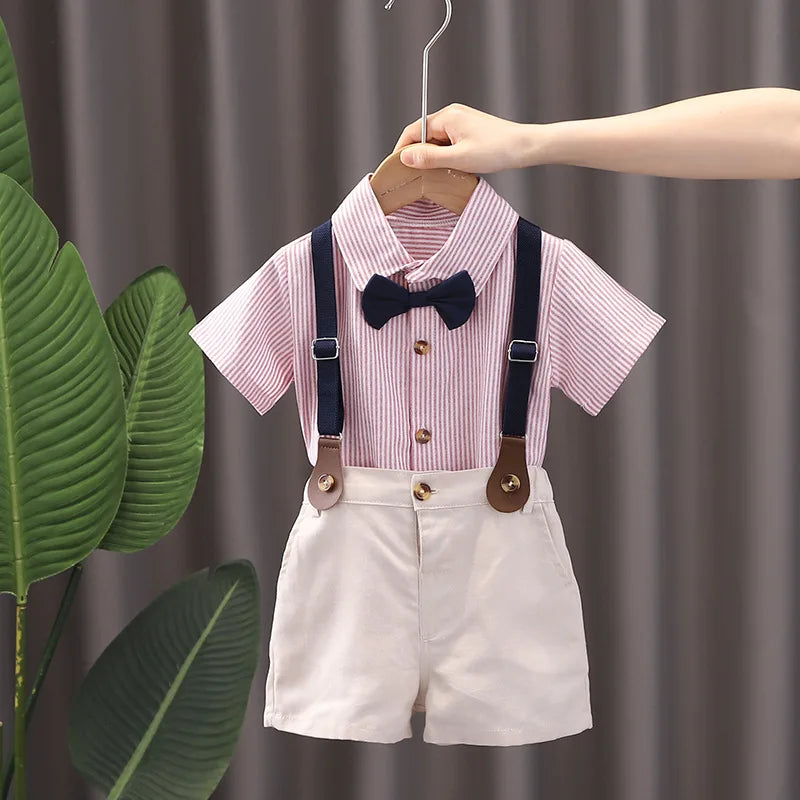 Kids Boys Clothing Sets Baby Shirt + Overall Dungarees Infant Toddler Children Wear T-shirt + Shorts Outfits Suits 1-4 Years