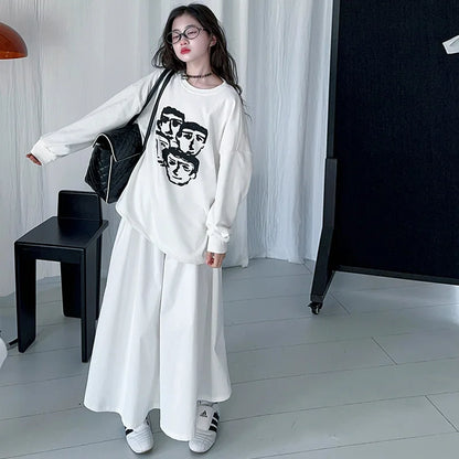 Children Costumes Spring Loose Fashion Girls Clothing Retro Versatile Personality Sweatshirt Skirt 2pcs Casual Kids Outfits Set