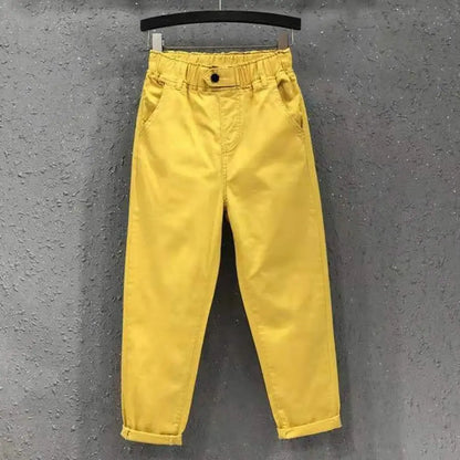Women Fashion With Pockets Satin Cargo Pants Vintage High Waist Harem Fly Female Trousers Mujer