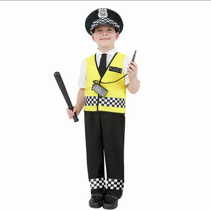 Childs Occupation police Costume Traffic police Vest & Cap Hat Costume Fancy Dress Outfit  for 3-9years children