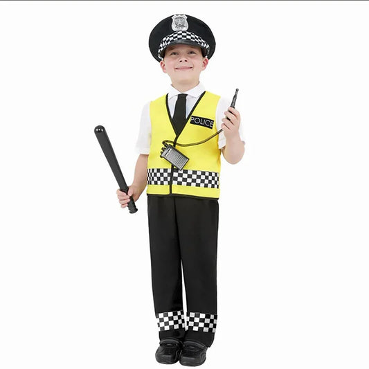 Childs Occupation police Costume Traffic police Vest & Cap Hat Costume Fancy Dress Outfit  for 3-9years children