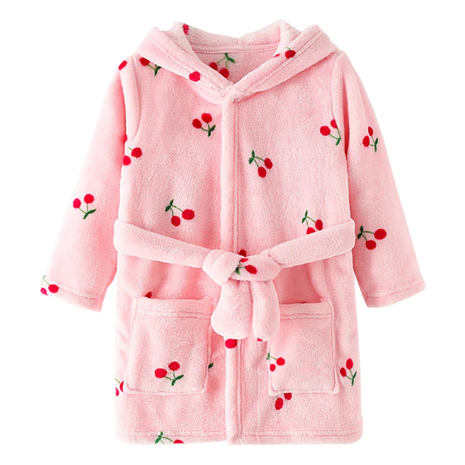 Children Clothing Home Wear Boys and Girls Bathrobes Pajamas Cartoon Flannel Hooded Children Comfortable Nightgowns Robes