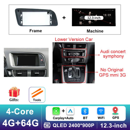 12.3 inch GPS Navigation Wireless Carplay Android 14 for Audi Q5 2009 - 2017 BT Car Multimedia Video Radio Player 4G Auto Tools