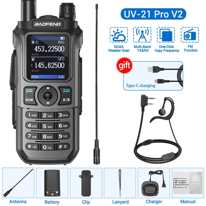 Baofeng UV-21 Pro V2 Wireless Copy Frequency Mutli Band Powerful Waterproof Long Range UV-5R Long Range Type-C Two Way Ham Radio