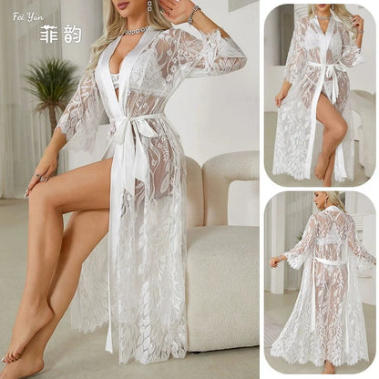 Women'S Home Sexy Pure Desire Love Mesh Pajamas Morning Robe Ice Silk Long Robe Sexy Lingerie Role Play Monos Para Mujer ﻿
