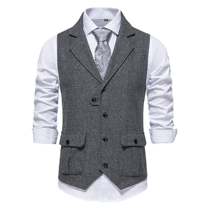 Costume Homme Vintage Suit Vest Men Herringbone Tweed Gentleman Elegant Wasitcoat Mens Business Formal Dress Vest Chaleco Hombre