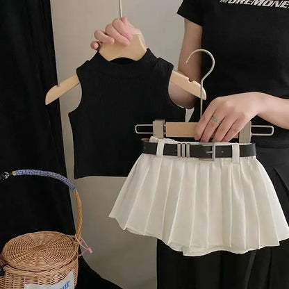 Childrens Clothing 2025 Summer New Girl's Fashion Tank Top Sweet Cool Fashion Skirt Set Baby Girl Sweet Simple Clothes