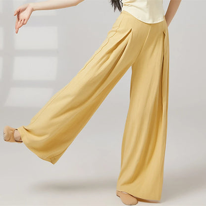Modern Dance Pant Women Pleat Wide-Leg Trousers Long Straight Elastic Waist Casual Daily Wear Classical Stage Training Costumes