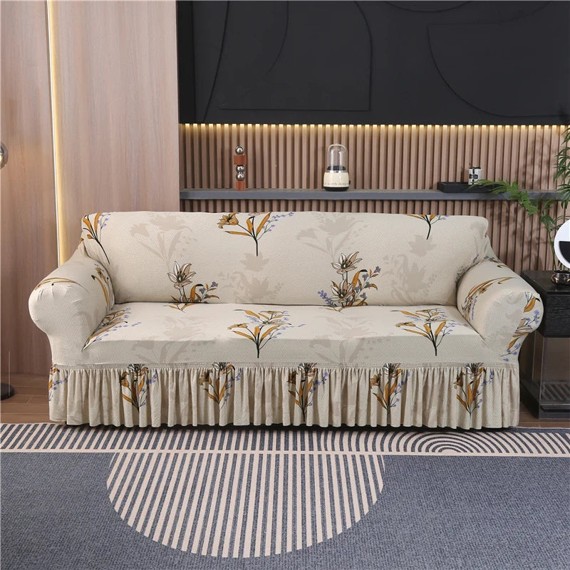 1/2/3/4 Seater Printed Sofa Skirt Cover Elastic Armchair Couch Covers for Living Room Furniture Protector