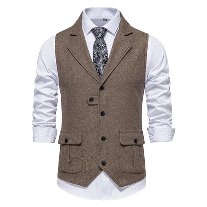 Costume Homme Vintage Suit Vest Men Herringbone Tweed Gentleman Elegant Wasitcoat Mens Business Formal Dress Vest Chaleco Hombre