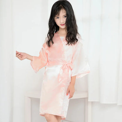Girls Robes for Kids Solid Silk Satin Robes Children Bathrobe Sleepwear Bath Nightgown for Wedding Spa Party Birthday