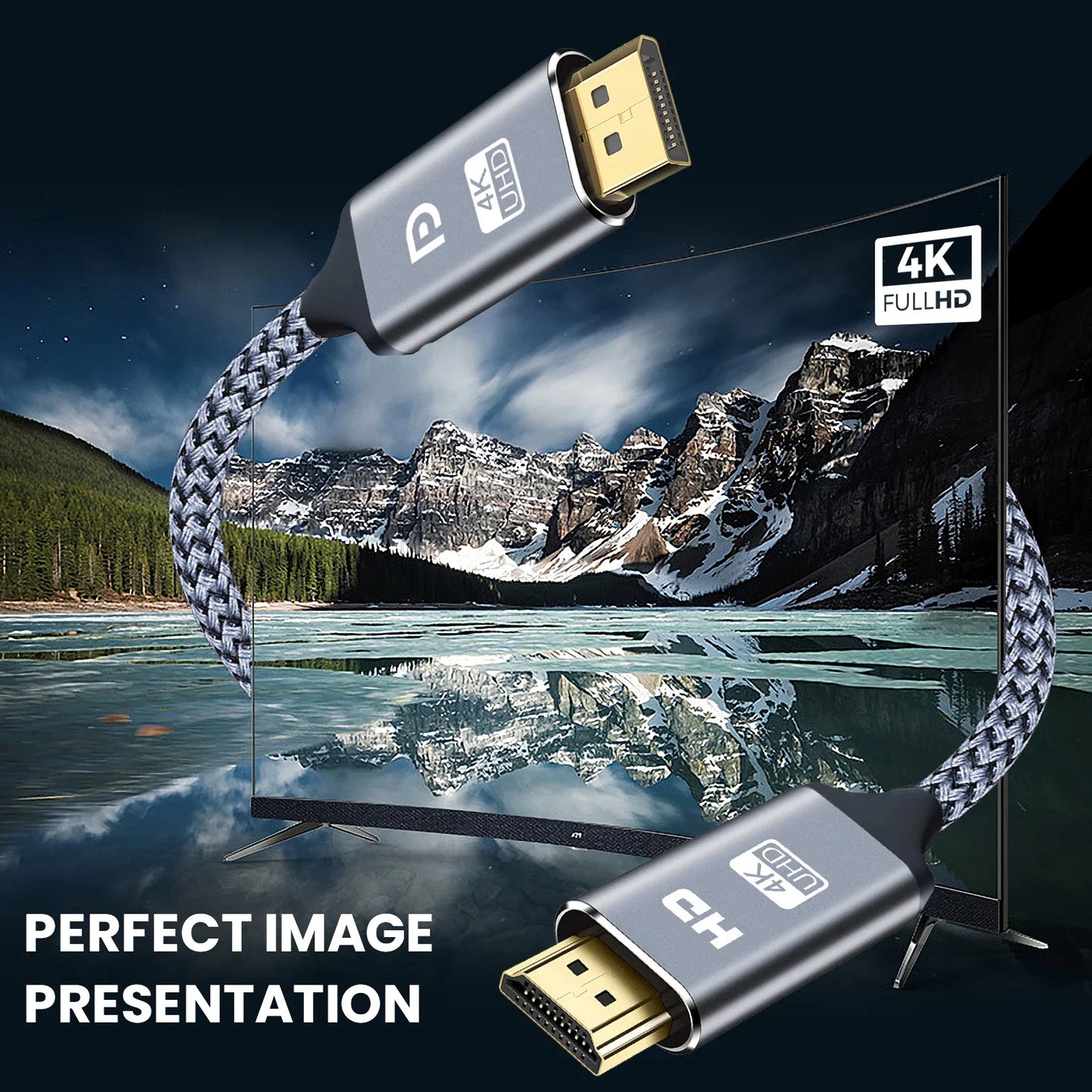 DisplayPort to HDMI Cable 4K 60Hz Adapter DP Video Audio for PC Laptop HDTV Projector Display Port Compatible