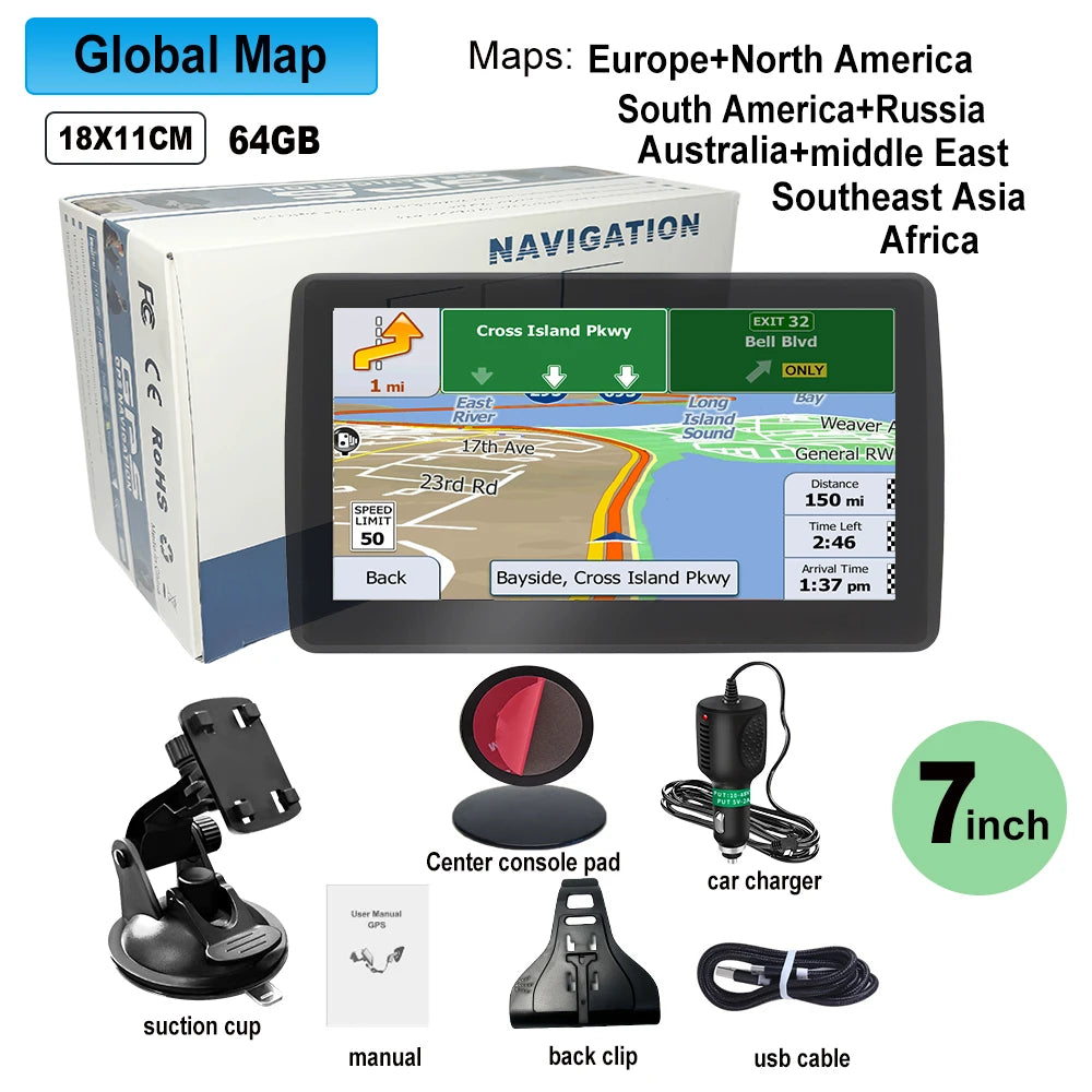 7 Inch GPS Navigation for Car Truck SAT NAV Accessories Tools  Navigator 2024 Free Update Europe North America Map 8GB FM Music