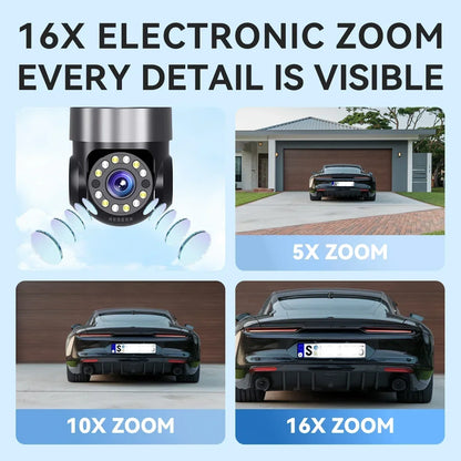 10K 20MP Home Security Outdoor WiFi Camera 4 Lens 4 Screen 360° 16X Zoom CCTV Wireless Surveillance PTZ Cam Security Protection