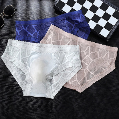 Ropa interior hombre 3D letter sissy gay calzoncillos hombres U convex sexy tоy mens sexy underwear ice silk lace thin calcinha