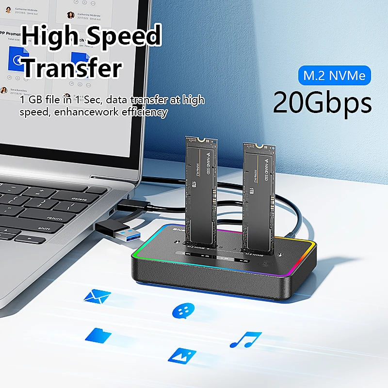 Blueendless Dual-Bay M.2 NVME SSD Clone Docking Station 20Gbps USB3.2 USB C Type C OFFline Cloner Duplicator NVme PCIE Enclosure