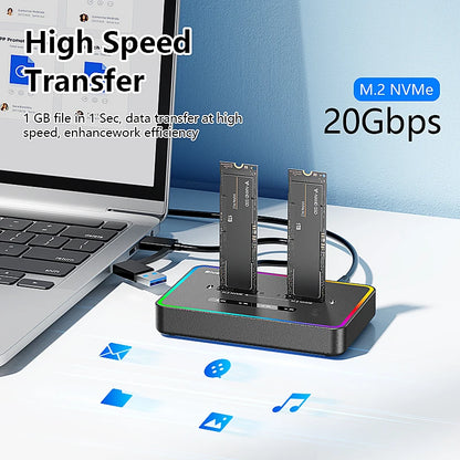Blueendless Dual-Bay M.2 NVME SSD Clone Docking Station 20Gbps USB3.2 USB C Type C OFFline Cloner Duplicator NVme PCIE Enclosure