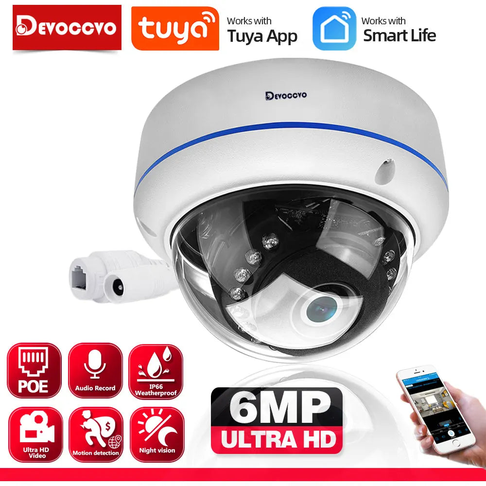 Smart life 6MP POE IP Dome Security Camera Metal outdoor indoor home Ceiling Camera Video Surveillance Audio Record CCTV Cam