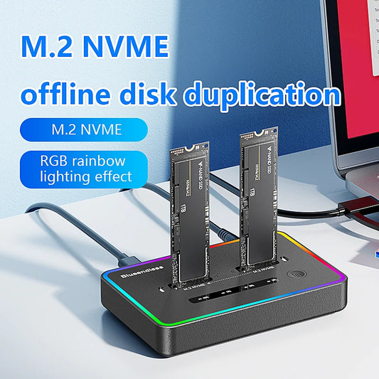 Blueendless Dual-Bay M.2 NVME SSD Clone Docking Station 20Gbps USB3.2 USB C Type C OFFline Cloner Duplicator NVme PCIE Enclosure