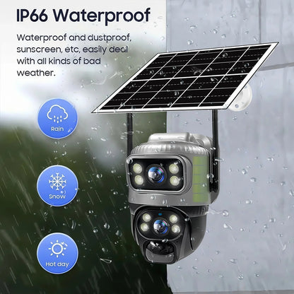Solar 4G Camera PIR Human Detection CCTV Night Vision Waterproof Security Video IP Camara 8MP 4K Battery V380 Dual Lens Monitor