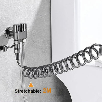 Zinc Alloy High Pressure Bidet Sprayer Kit - Bathroom Toilet Cleaner Spray Gun with 1 In 2 Out Angle Valve, Grey/Silver/Black