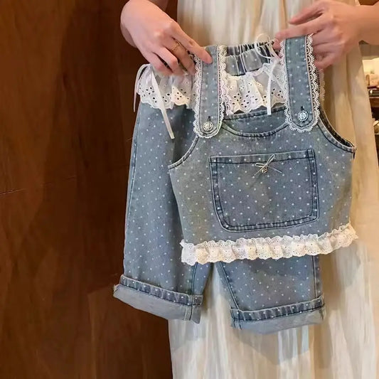 Korean Children's Clothing 2025 Spring Clothing New Girls' Suit Children's Foreign Style Fashionable Denim Vest Pants