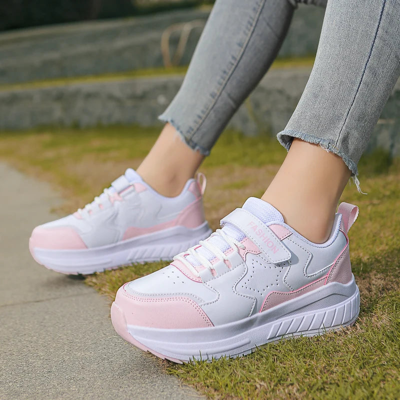 Kids Roller Skate Shoes with Wheels Fashion Casual Sports Children 4-Wheels Speed Sneakers for Boys and Girls Gift Nice Footwear