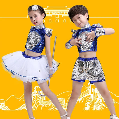 Show 2 Piece Set Children Costumes Summer Baby Girl Clothes Robe Fille Sequin Fashion Teen Boy Outfit Roupa Infantil Kids Suit
