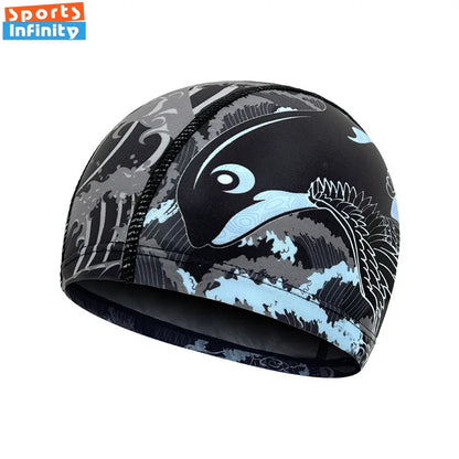 Fashion Adult Swim Cap Unisex Flame Printed Swimming Cap Comfortable Non Slip Fabric Swimming Caps Swimming Accessories
