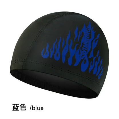Fashion Adult Swim Cap Unisex Flame Printed Swimming Cap Comfortable Non Slip Fabric Swimming Caps Swimming Accessories