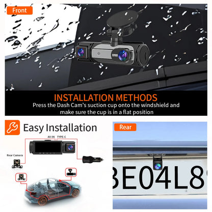 3 Cameraes Dash Cam 1080P Front and rear view camera Night Vision Parking Monit Car DVR 3way Car Video Recorder With Gift