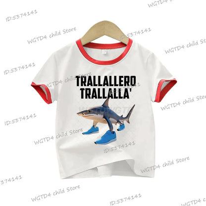 Children's Clothing Italian Brainrot Tralalero Tralala Printed T-shirt for Children Fashion Shark Lover Funny Meme Boys Clothes