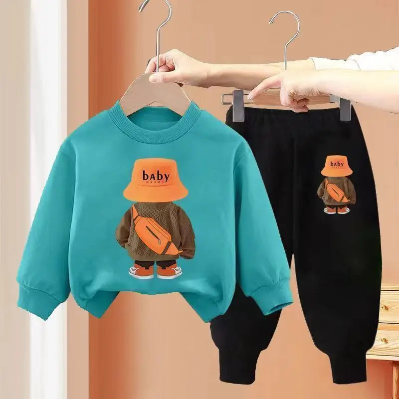 Kids Clothes Boys & Girls Autumn Long Sleeve Top & Pants 2 Pieces Sets Children Boy & Girl Printed Bear Tracksuit Sport Outfit