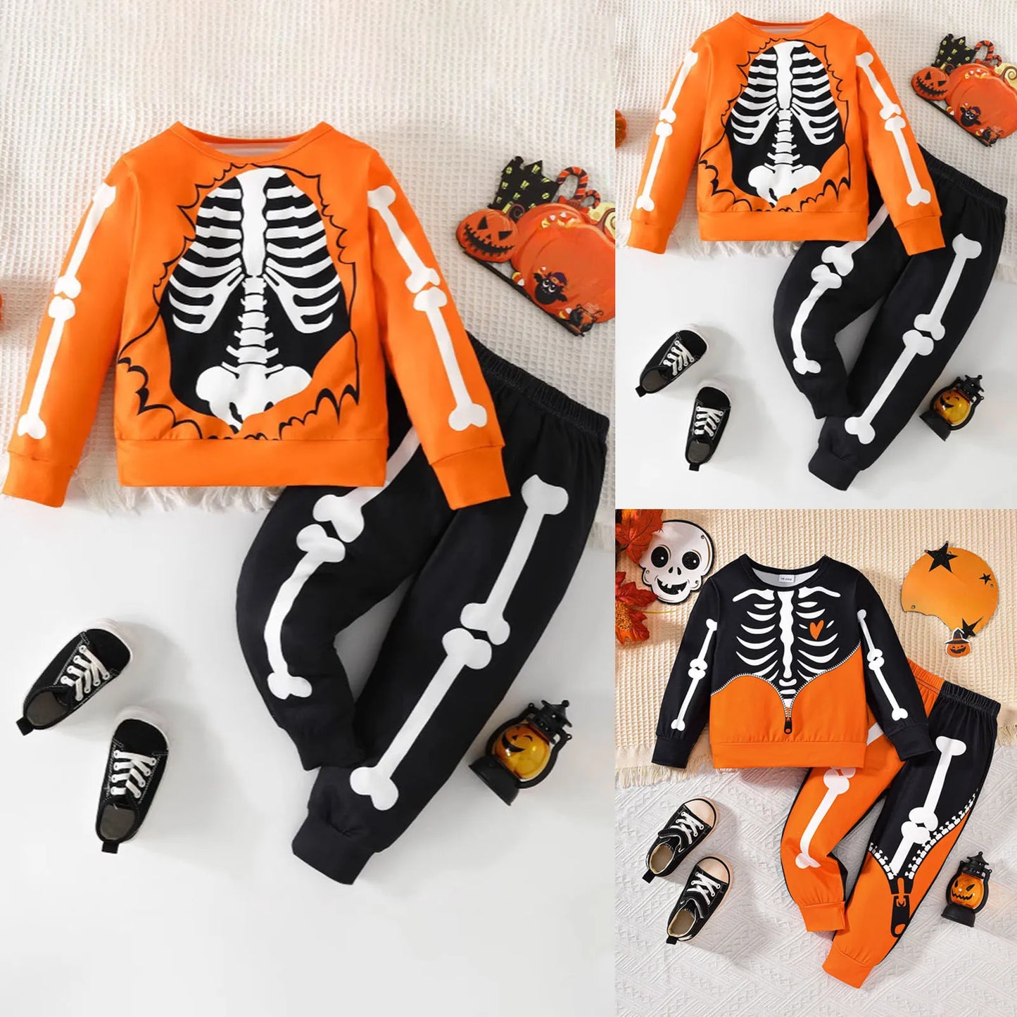 Outfit Boys Set Children Halloween Party Costume Bone Print Long Sleeve Top Pants Set Boy Baby Clothes Ropa De NiñA
