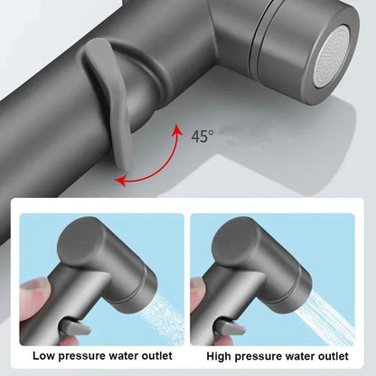 Zinc Alloy High Pressure Bidet Sprayer Kit - Bathroom Toilet Cleaner Spray Gun with 1 In 2 Out Angle Valve, Grey/Silver/Black