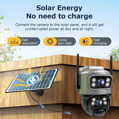 Solar 4G Camera PIR Human Detection CCTV Night Vision Waterproof Security Video IP Camara 8MP 4K Battery V380 Dual Lens Monitor