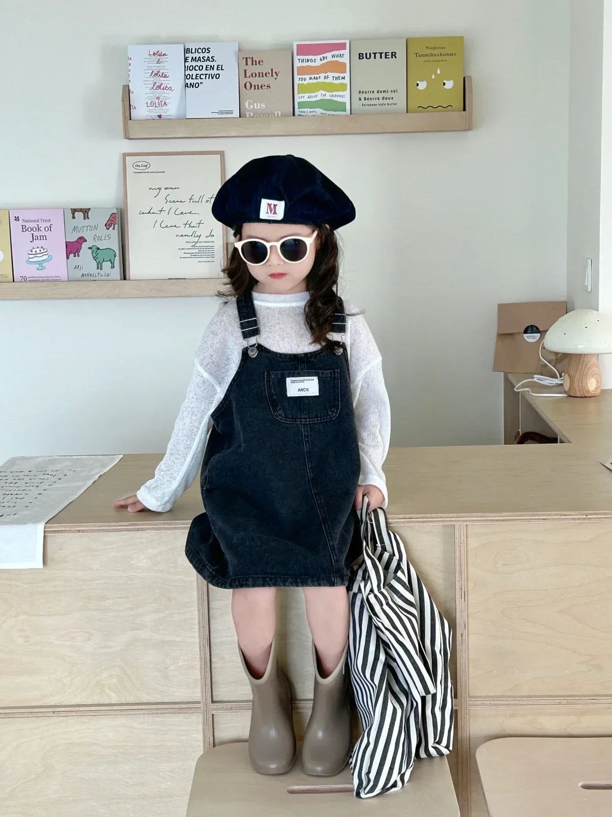 Children Clothing Girls Denim Dress Spring 2024 New Fashion Casual Large Pocket Strap Casual Simple Solid Color Girls Dress