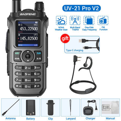 Baofeng UV-21 Pro V2 Wireless Copy Frequency Mutli Band Powerful Waterproof Long Range UV-5R Long Range Type-C Two Way Ham Radio