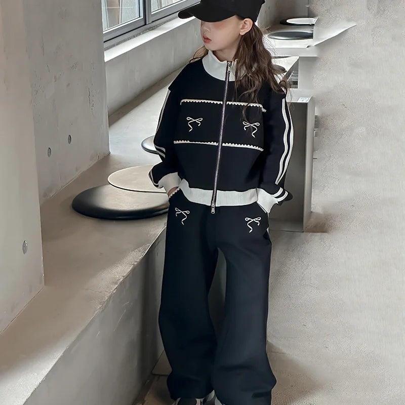 Children's Clothes Sets Girls Sports Suits Spring Autumn Jacket Pants Outdoor Causal Style Tracksuit 2 Piece Teenager Set 5-14Y