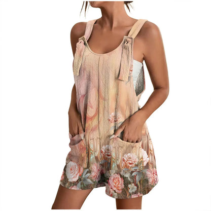 Jumpsuit Rompers for Women Summer Casual Wide Leg Jumpsuits Tie Knot Strap Shorts Romper Overalls with Pockets ropa dama