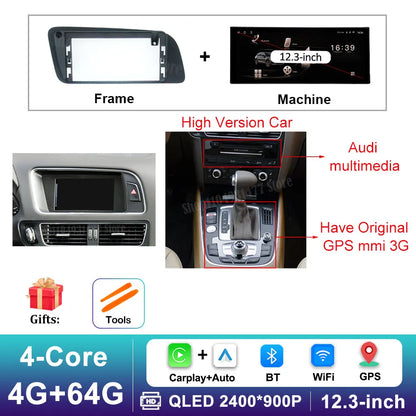 12.3 inch GPS Navigation Wireless Carplay Android 14 for Audi Q5 2009 - 2017 BT Car Multimedia Video Radio Player 4G Auto Tools