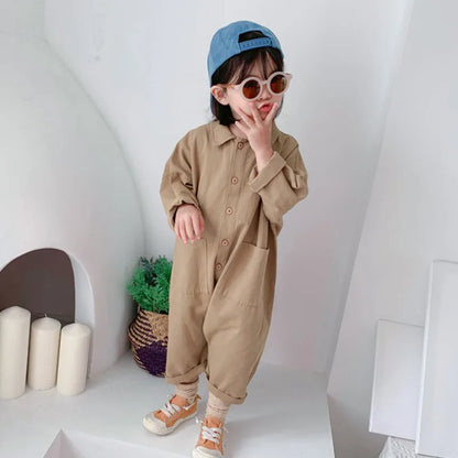 Children Clothing Jumpsuit Autumn New Boys Girls Casual Letter Tooling Denim Baby Kids Clothes Japanes & Korean Style 1-7 Y