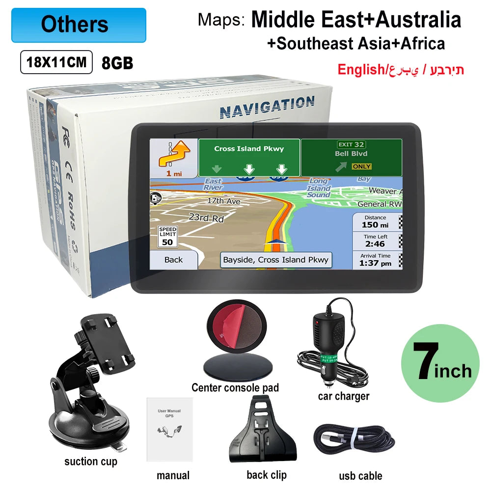7 Inch GPS Navigation for Car Truck SAT NAV Accessories Tools  Navigator 2024 Free Update Europe North America Map 8GB FM Music