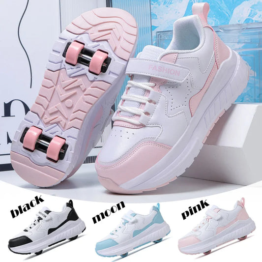 Kids Roller Skate Shoes with Wheels Fashion Casual Sports Children 4-Wheels Speed Sneakers for Boys and Girls Gift Nice Footwear