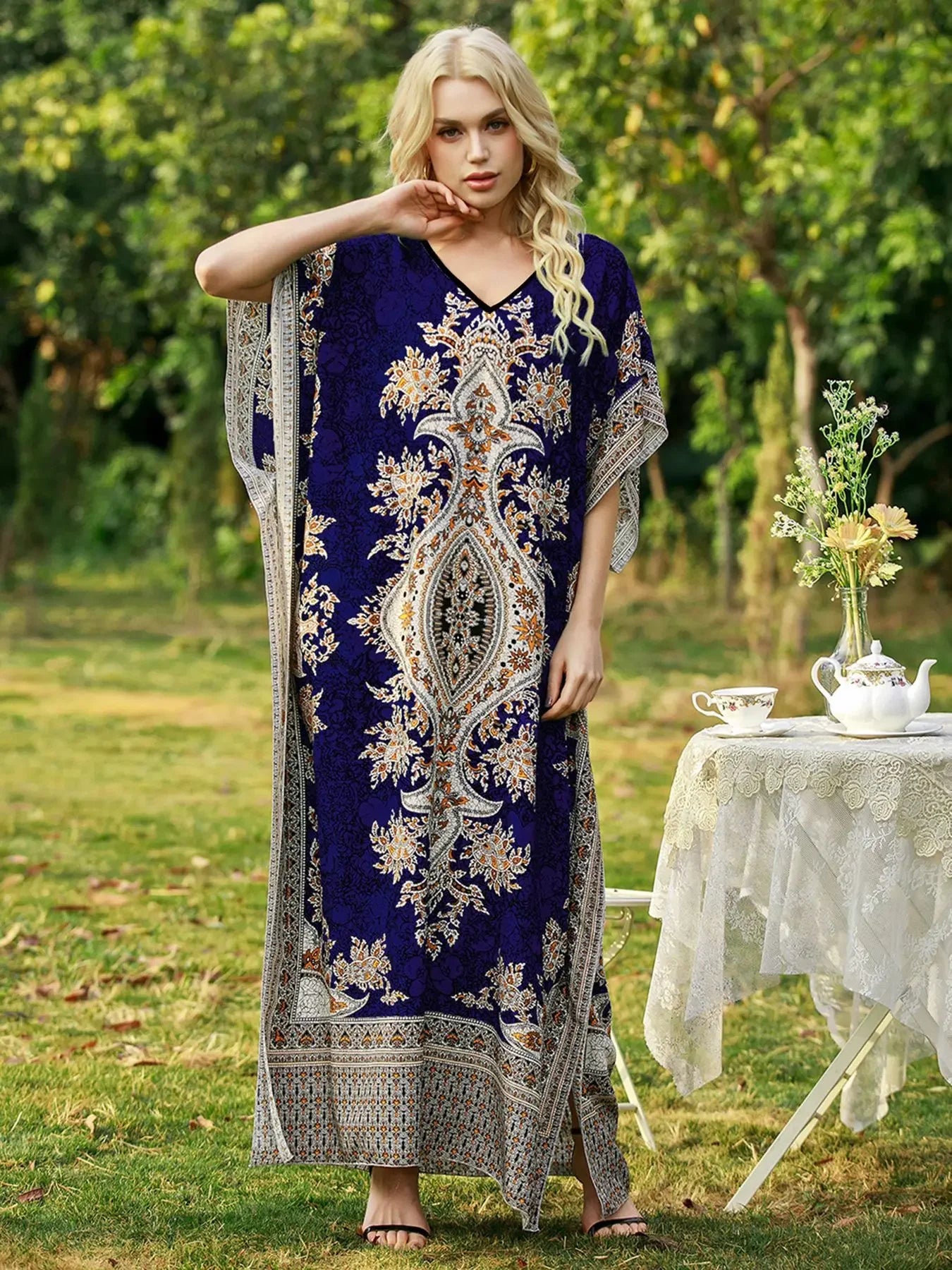 Dresses For Women 2025 Casual Long Kaftan Kimono Style Drawstring Gown Bohemian Sexy Nightdress Beach Kaftan Casual Ropa Mujer