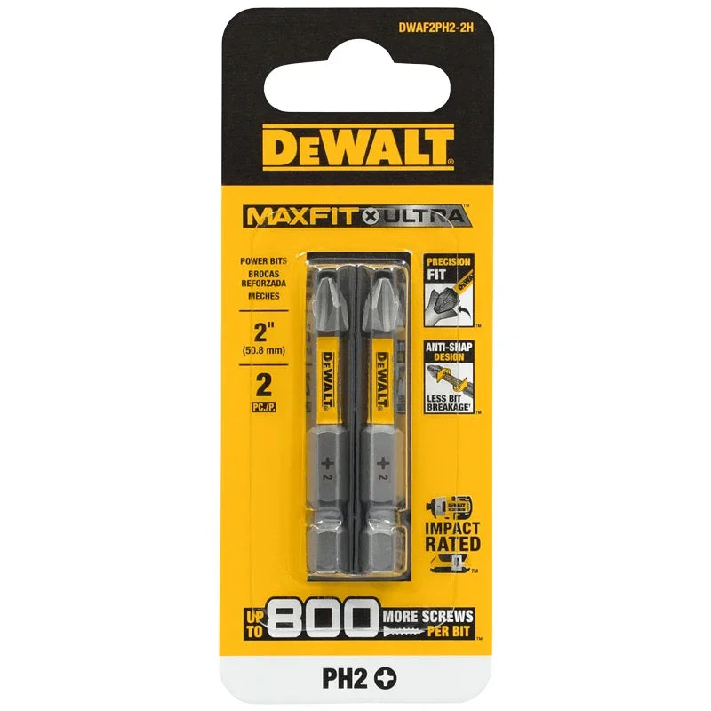 DEWALT DWAF2PH2-2H Impact PH2 50MM Drill Bits 2PC MAXFIT X ULTRA Up To 800 More Screws Per Bit Tool Attachments