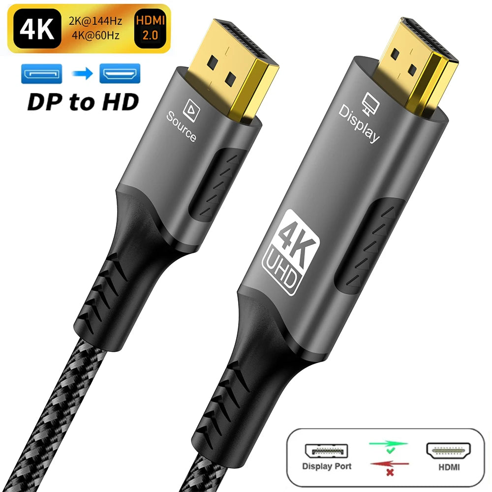 DisplayPort to HDMI-Compatible Cable DP1.4 to HDMI 2.1 Converter 8K@60Hz 4K@120Hz HDR For Desktop Laptop PC TV Monitor Projector